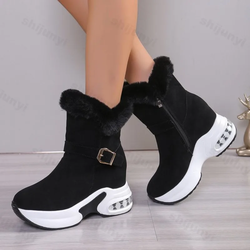 

Women Platform Boots Winter Plush Warm Mid Calf Boots Height Increase Snow Boot Fashion Wedges Boot 2026Winter Boots Botas Mujer