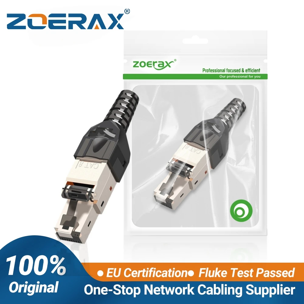 ZoeRax RJ45 Cat8 Cat7 Cat6A Connectors Tool-Free, Zinc Alloy Shielded Ethernet Termination Plugs, 10Gbps Easy Internet Plug