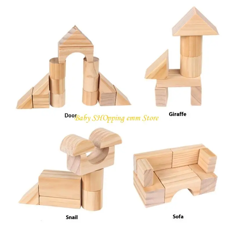 23GD 100pcs Gỗ rắn Stacking Chặn Đồ chơi xây dựng xây dựng sáng tạo cho trẻ mới biết đi học Trường giáo dục sớm