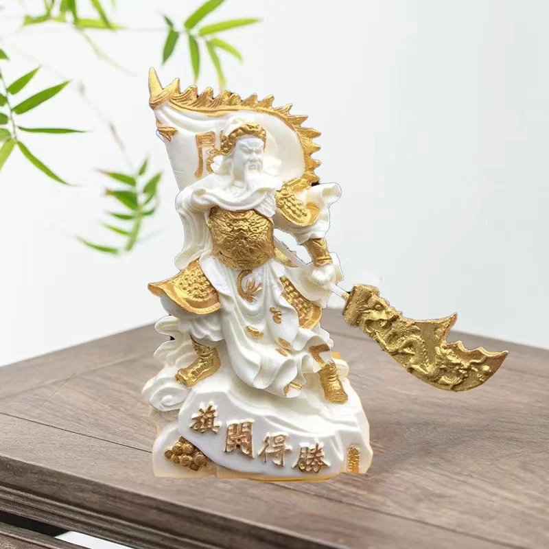 Resin Guan Gong Characters Statue Buddha Statues of Chinese God of Wealth Luxury Home Room Office Feng Shui Desktop Statue 5.9in