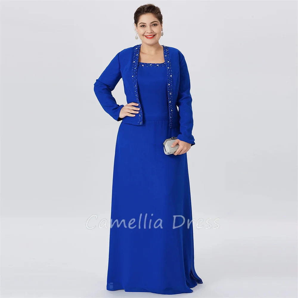

Elegant Square Neck Mother Of The Bride Dress A-Line Chiffon Lace Long Sleeve Formal Dresses Vestidos Mae Da Noiva Casamentos