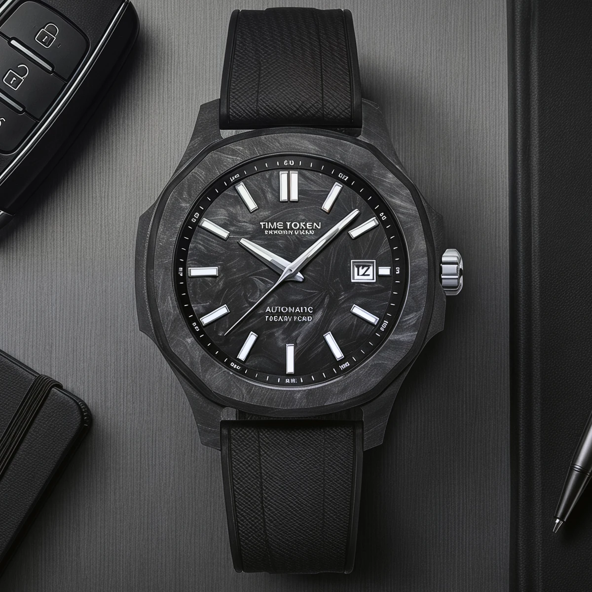 TIME TOKEN Men Watches Carbon Fiber Watches 43mm Mechanical Wristwatch 10Bar Waterproof Japan Miyota 8215 Movement Wtach T586