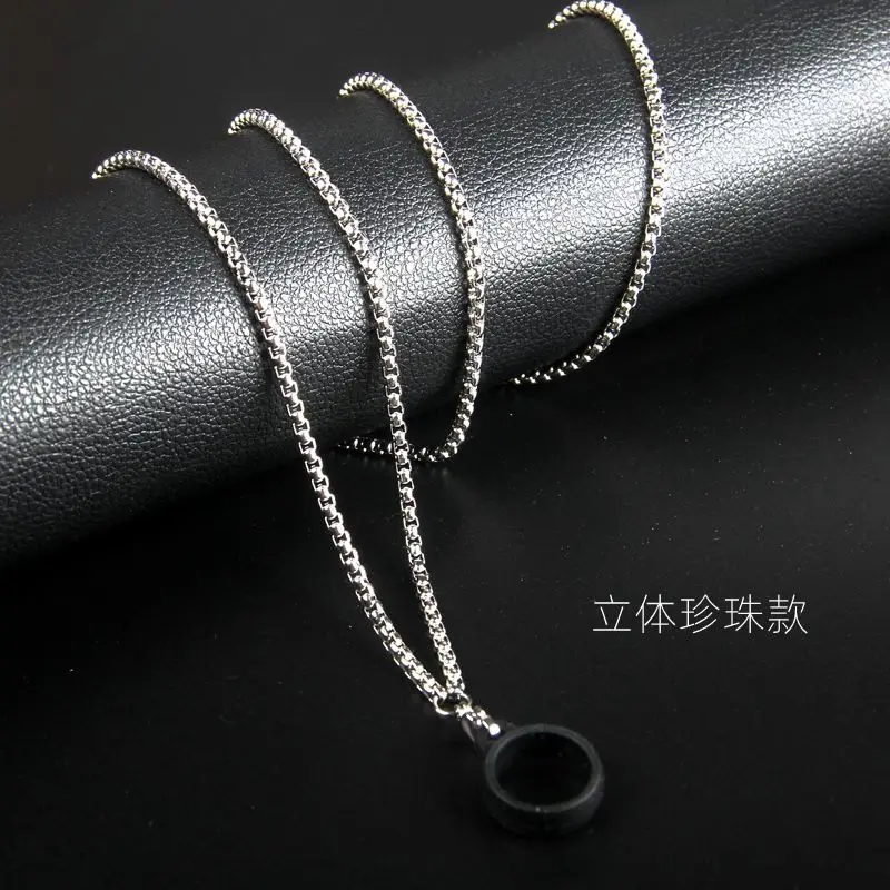 Anti-Lost Pen Lanyard Anti-drop Portable Metal Chain Necklace with Rubble Ring