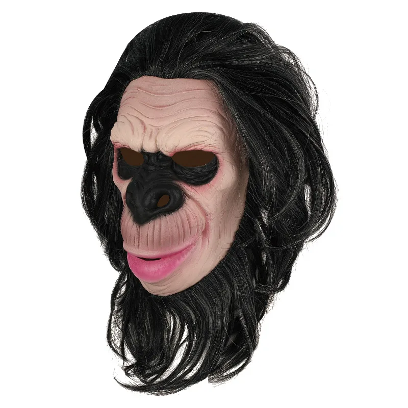 Realistische Affen-Halloween-Maske für Erwachsene – Latex-Gesichtsmaske mit angenähtem Fell – Kostüm- und Requisiten-Accessoire – Detail 5