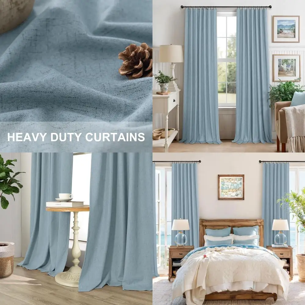 

96 утепленных затемняющих штор из искусственного льна в стиле кантри, пыльно-сине-серый, комплект из 2 панелей для гостиной и спальни