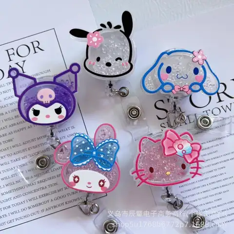 애니메이션 Sanrio 헬로 키티 개폐식 배지 릴 Kawaii Cinnamoroll 간호사 의사 카드 소지자 사무실 병원 이름 카드 용품