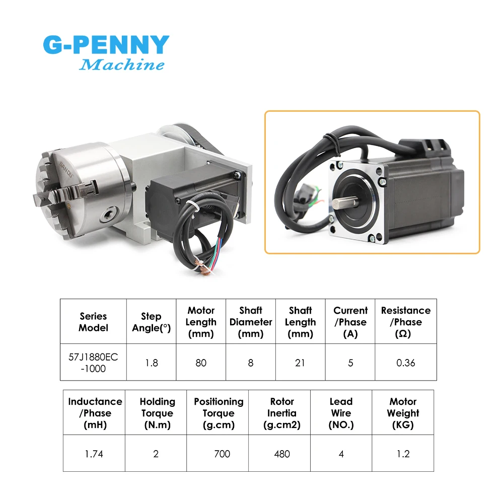 4th Axis 3/4Jaw 100mm 2.2Nm NEMA23 Closed Loop Tailstock CNC Dividing Head Rotation Milling Machine Kit