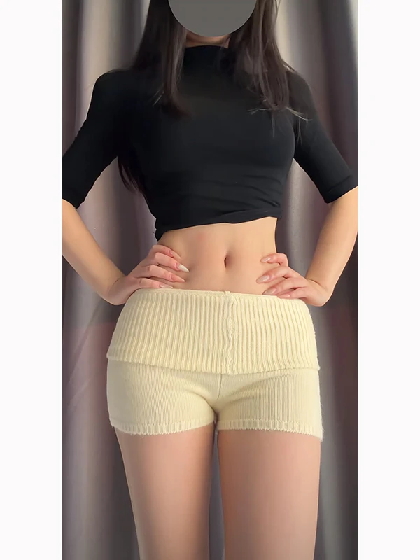 High Waist Knitted ort Pants Women's Slim Fit Butt Lifting Elastic Bandage Base Layer Pants Autumn Winter Pure Desirable Mi...