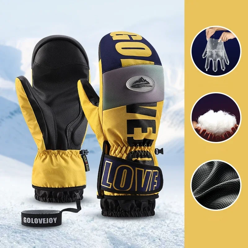 Gants de ski imperméables décontractés College chauds, mitaines à cinq doigts, coupe-vent, sports de plein air, neige, ski, froid à l'intérieur, hiver, nouveau