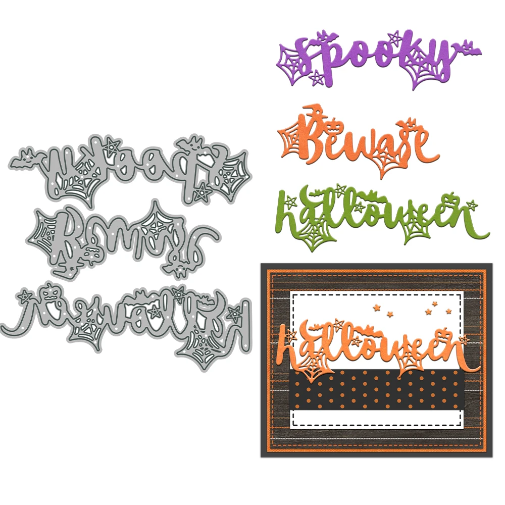 MangoCraft Halloween Spooky Beware Cutting Dies DIY Scrapbooking Supplies Metal Dies Knife Mold For Card Making Albums Decor