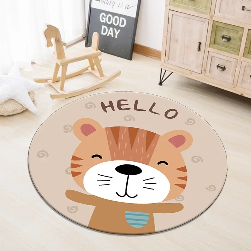 Round Carpet Cartoon Cute Tiger Soft Fluffy Carpets Computer Chair Mat Anti-slip Floor Mats for Kids Room Bedside Play Area Rugs
