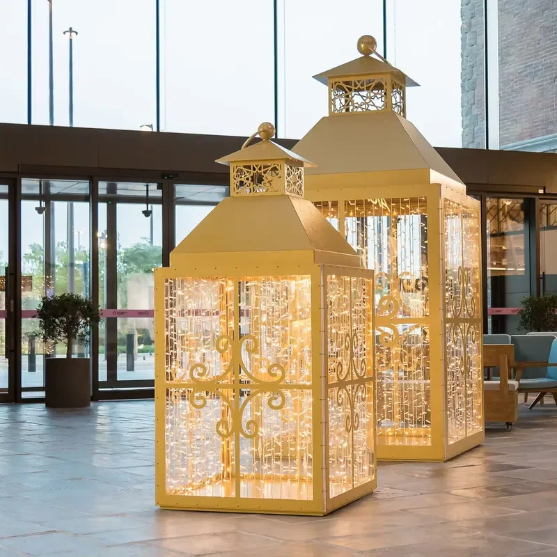 Vintage Metal Ramadan Lantern Lights Moroccan Style Frame LED Warm Glow IP65 Rated Outdoor Garden Eid Festival Decorations