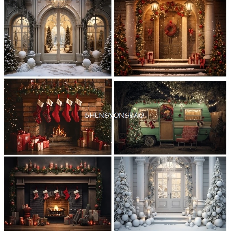 New Year Christmas Day Digital Photography Backdrop Prop Fireplace Winter Living Room Gift Holiday Photo Studio Background RS-23