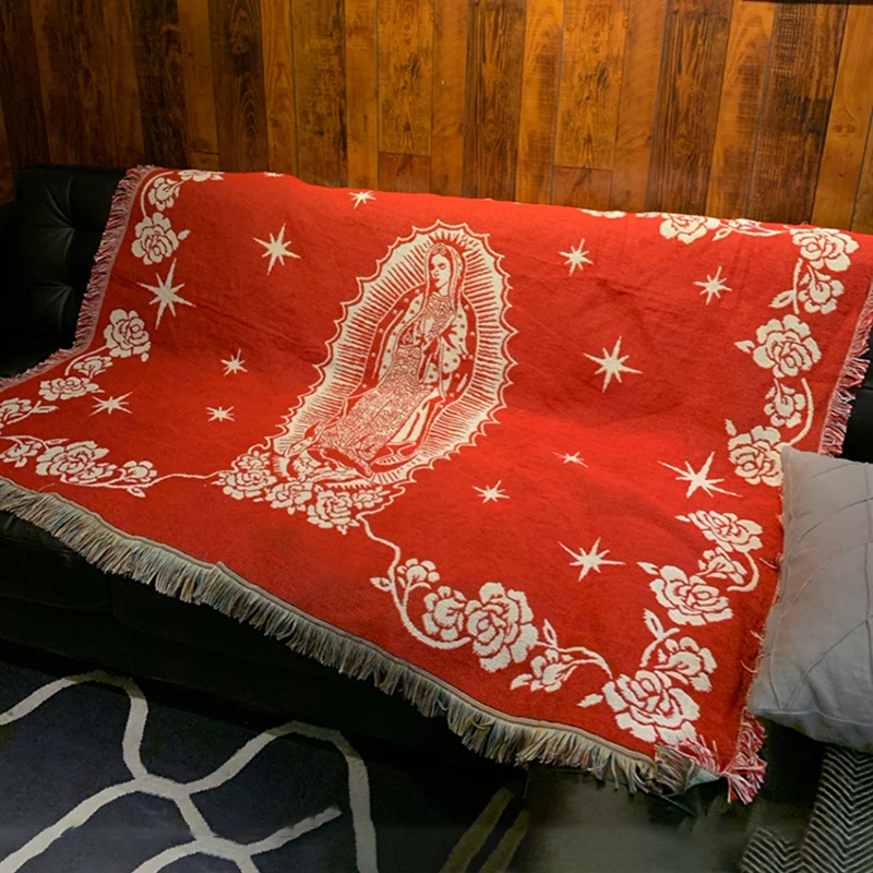 Maria Blanket The Virgin Mary Tapestry Office Air Conditioning Red