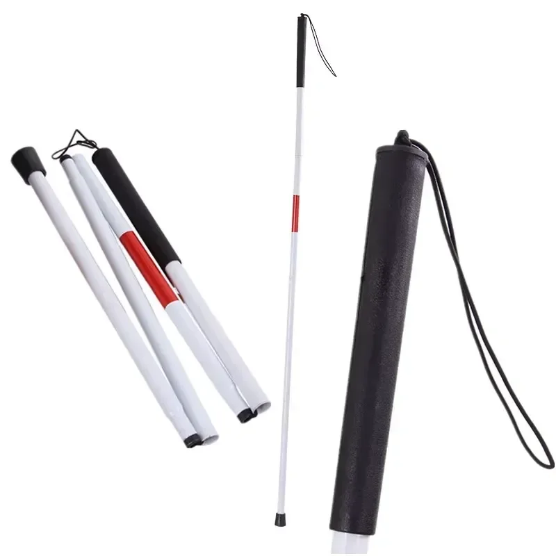 Canne de marche pliable en alliage d'aluminium à quatre sections avec poignée en caoutchouc réglable, 124 cm, bâton de guidage pour aveugles, bâton de marche, vente en gros d'usine