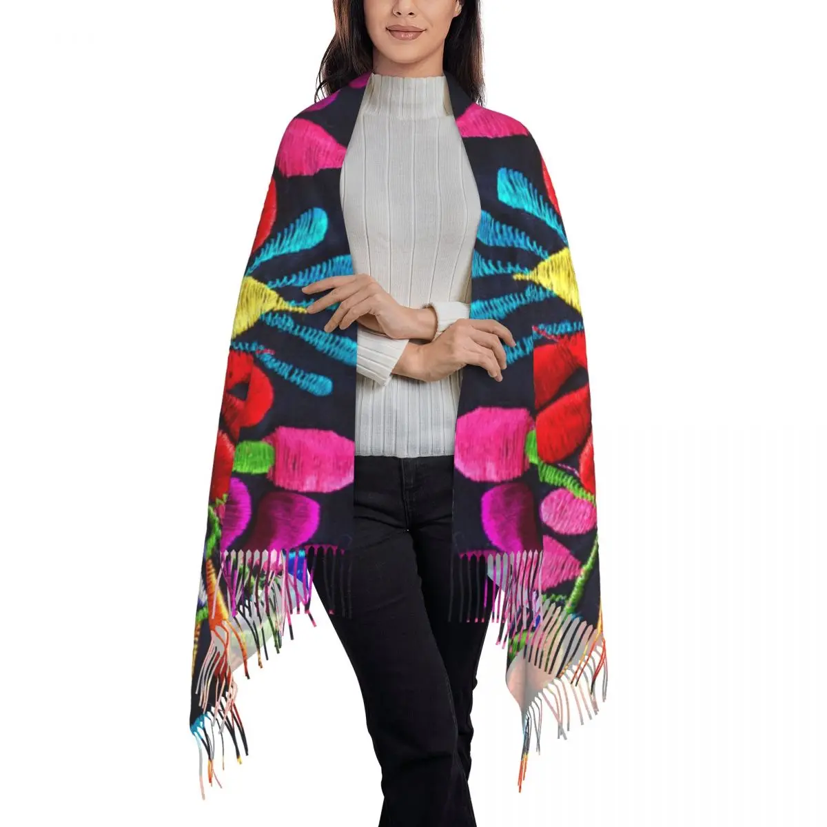 Custom Printed Mexican Fiesta Flowers Art Scarf Women Men Winter Warm Scarves Textile Embroidery Shawl Wrap 3D Print