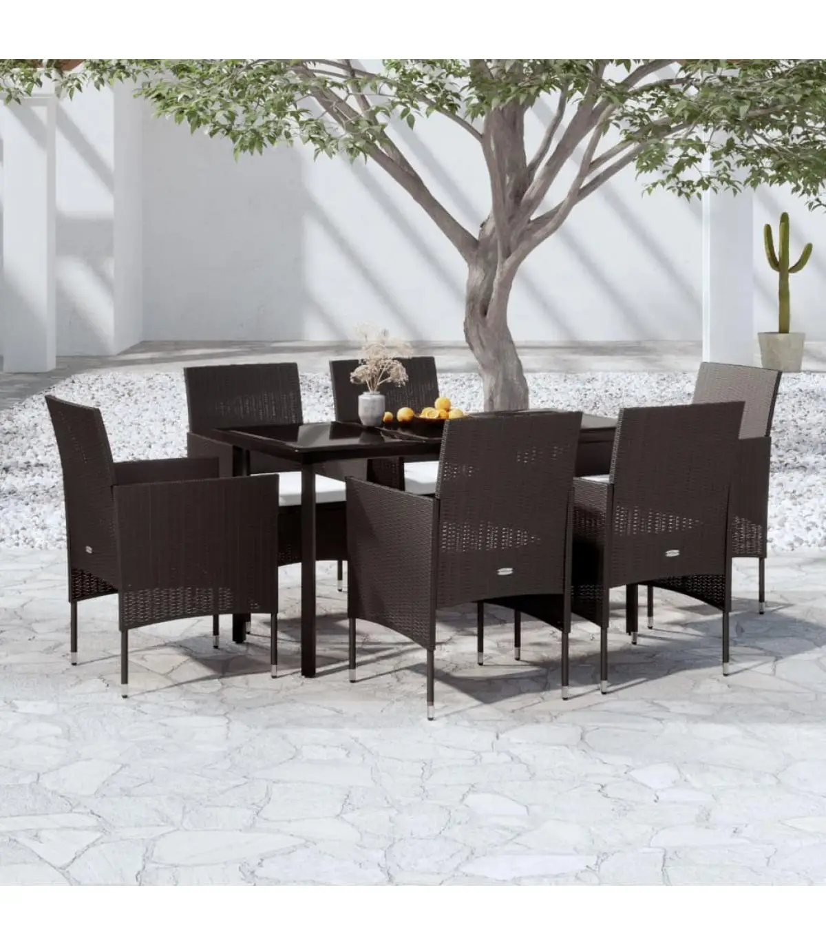 Garden sets garden dining set 7 pieces with black cushions