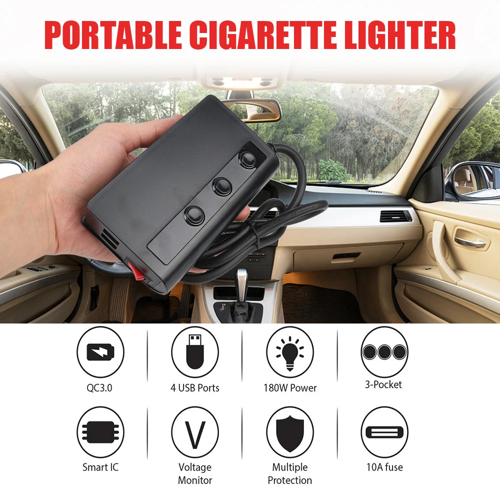 Cigarette Lighter For Phone IPad 180W 4 Port USB Charging Socket 3.0 Car Charger Adapter Splitter 12V 24V Quick Charge