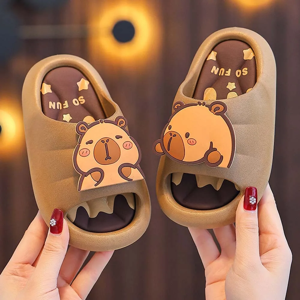 PVC Cute Capybara Slippers Thickened Anti-slip Cartoon Animal Slippers Resilience Rotatable Children's Bathroom Sandals Boys