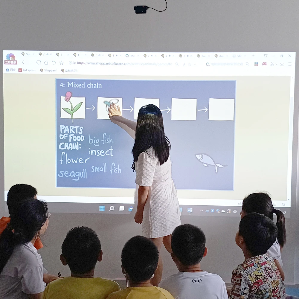 School 200 Inch Portable Finger Touch Virtual Screen Electronic Digital Smart Classroom Board Interactive Projection Display