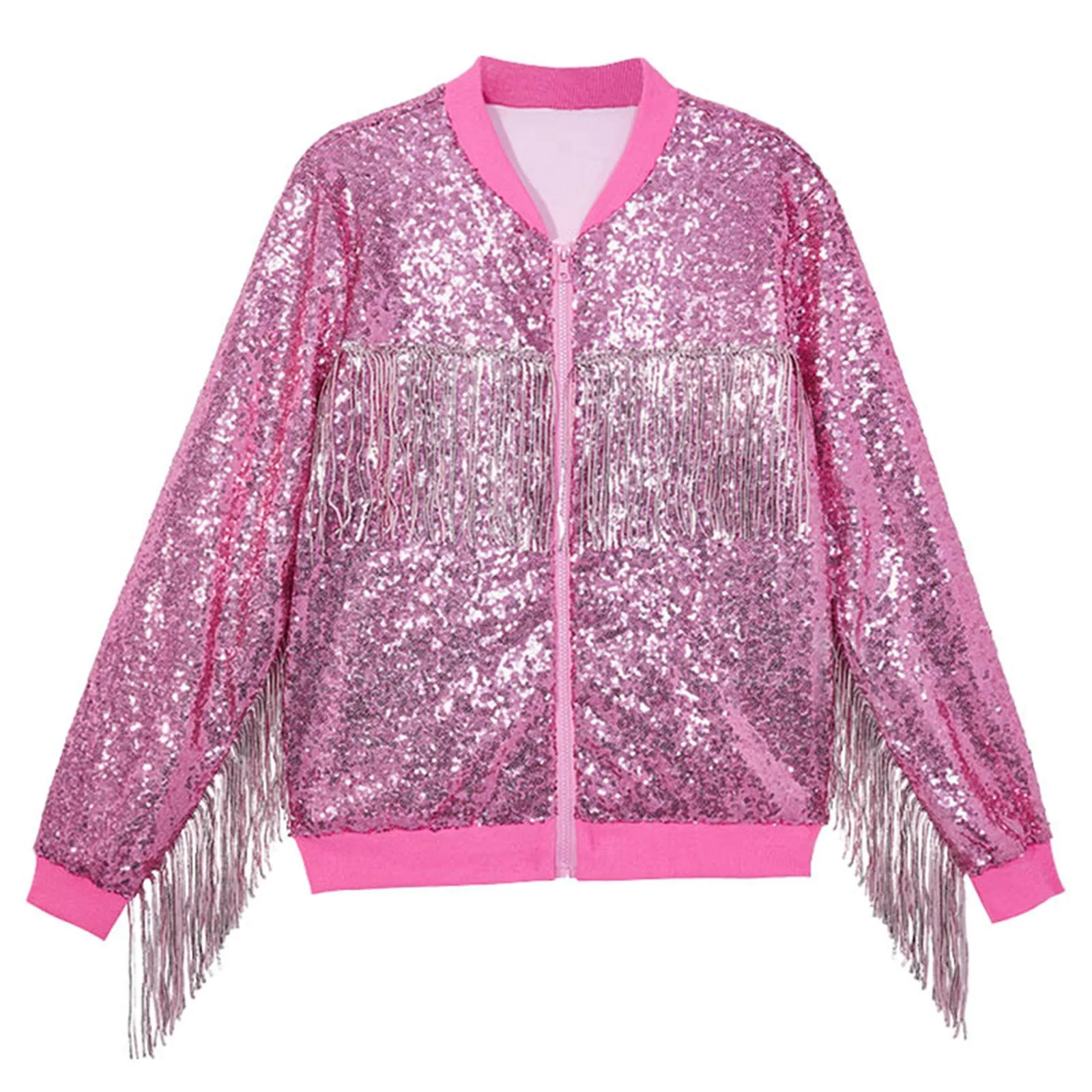 Kids Girls Fashion Sequin Pattern Jacket Clothing Spring Autumn Children Coat Long Sleeve Toddler Sport Clothing 2 to 14 Years