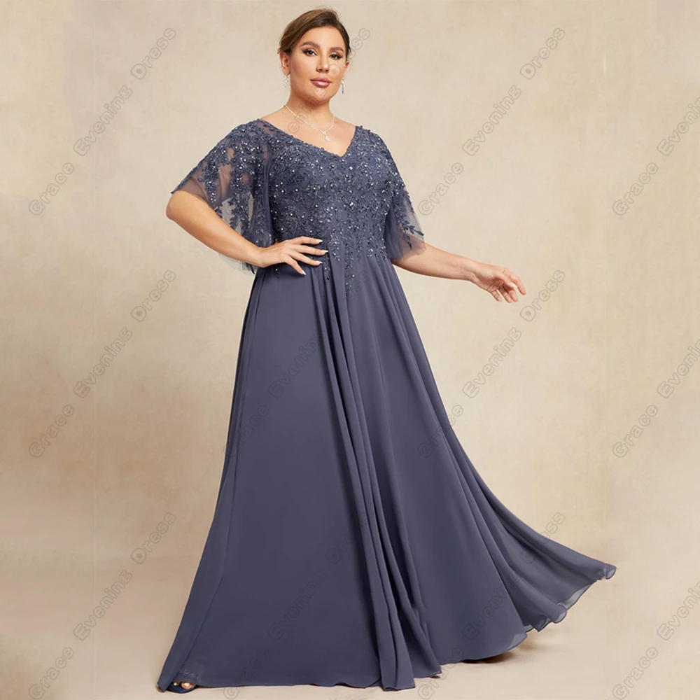 Plus Size mezza manica madre della sposa abiti per le donne 2024 estate Chiffon nuovo pizzo lunghezza del pavimento abiti da festa di nozze Robe De