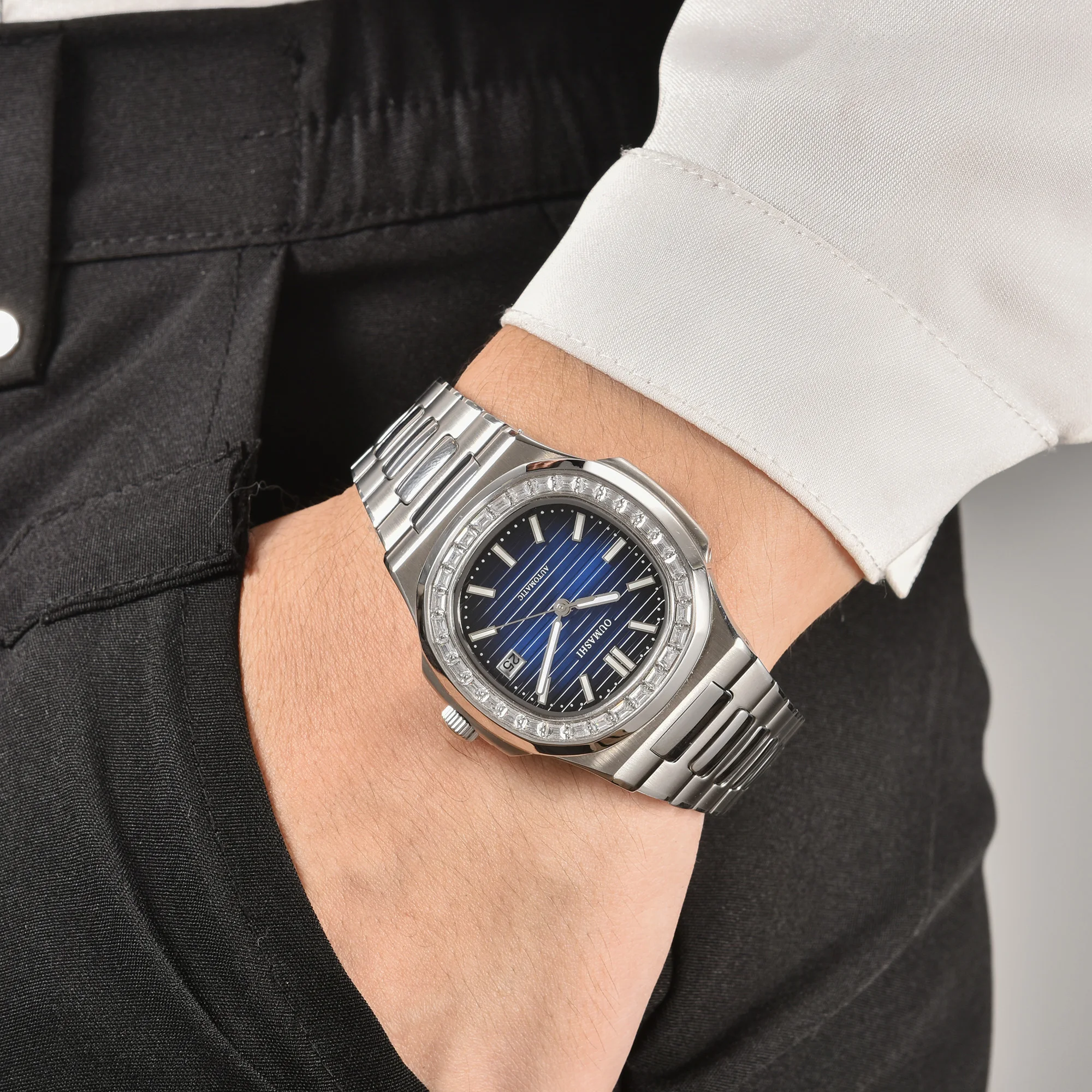 ساعة رجالية NH35A ساعة زجاج الياقوت NH35 حركة أوتوماتيكية ساعة ميكانيكية 10Bar مقاومة للماء ساعة فاخرة