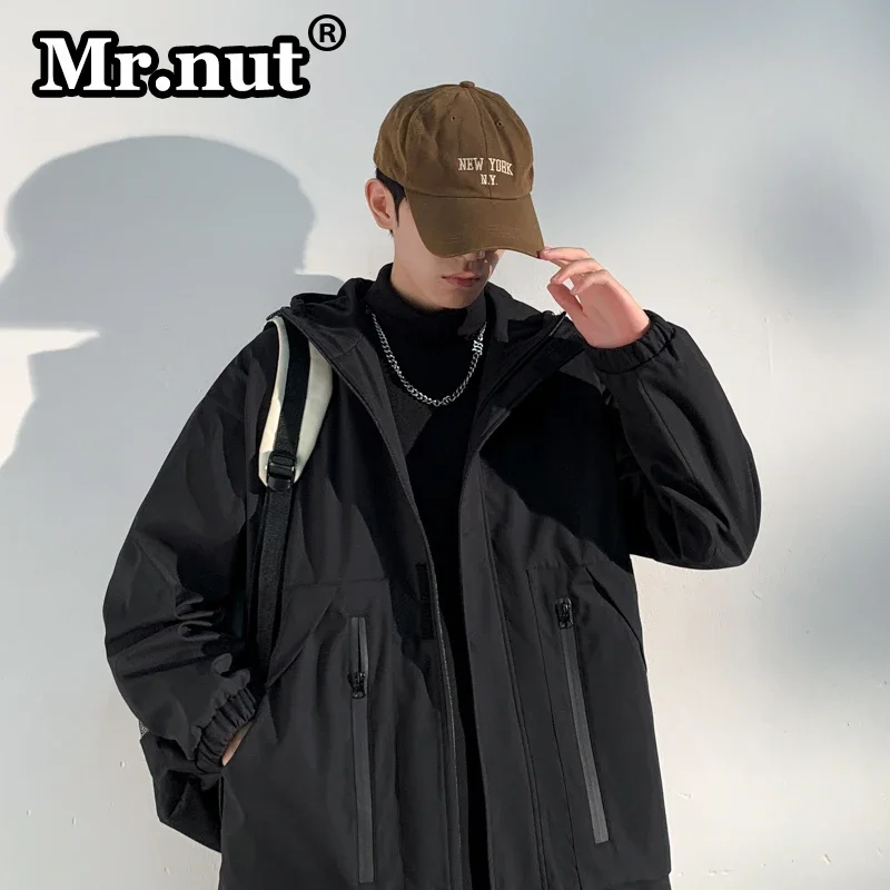 Mr.nut-chaqueta deportiva informal de alta calidad para hombre, chaquetas sueltas con capucha para exteriores, abrigo cortavientos impermeable, traje de Camping y escalada