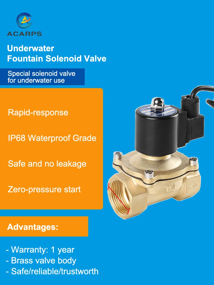 Underwater Fountain Solenoid Valve Brass Normally Closed IP68 Waterproof Grade DN10-DN50 Electric Solenoid Valve 12V 24V 220V