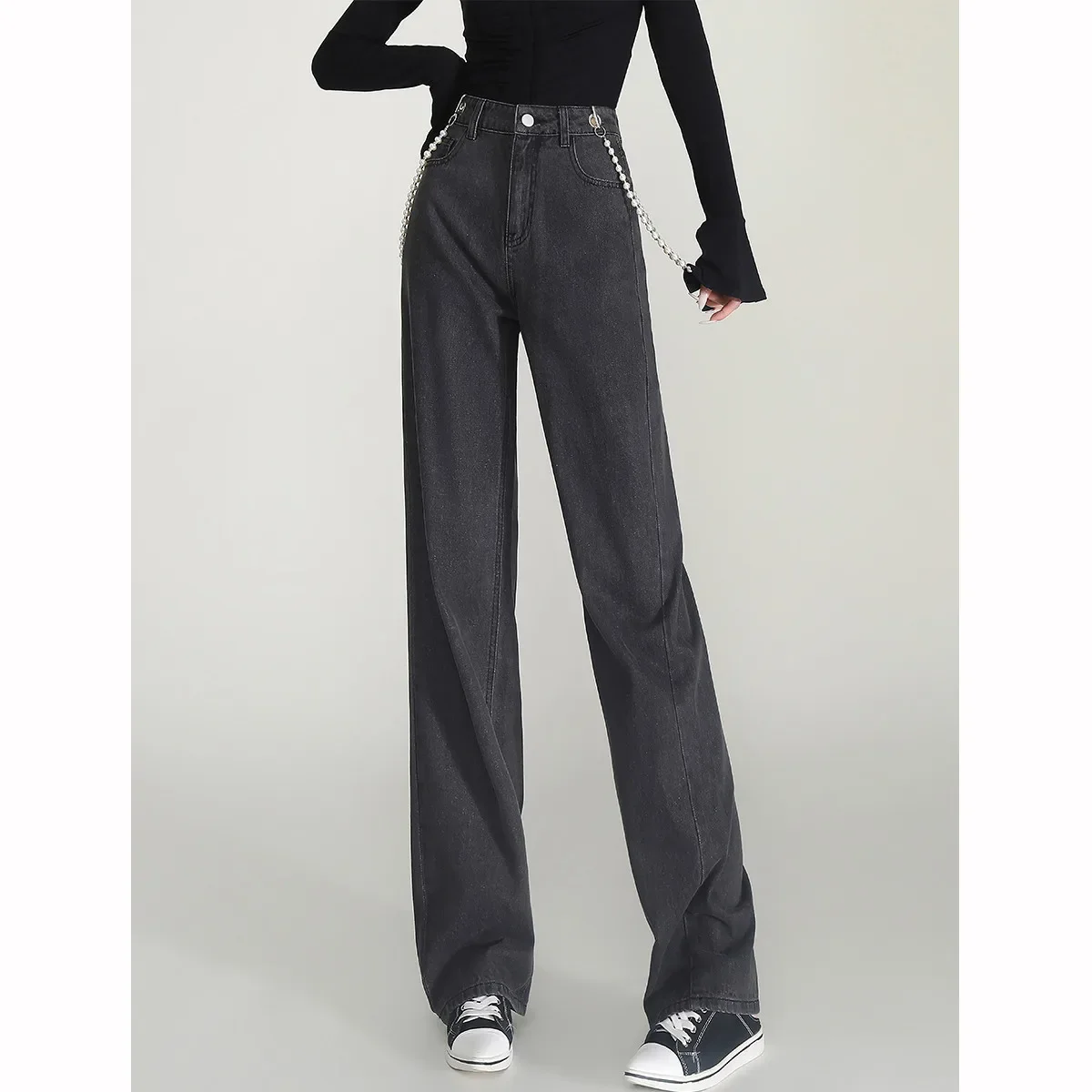 

LOUIS YAO 2025 Fashionable High Waist Style Pants Women's Jeans Spring Autumn Vintage Casual Straight leg Women's Pants