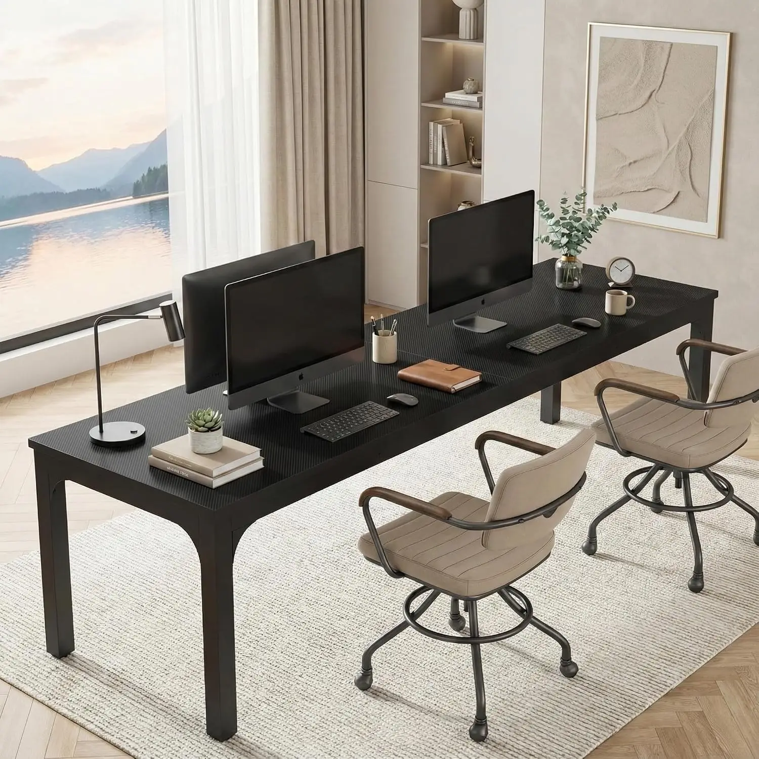 79 Inch Rectangular Computer Desk Workstation for 2 People Extra Long Wooden Office Table 79x28x30 Inch Black, Customized