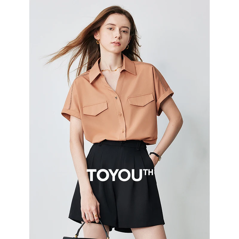 TOYOUTH Women Fashionable Shirts 2024 Summer New TR Short Sleeved Top