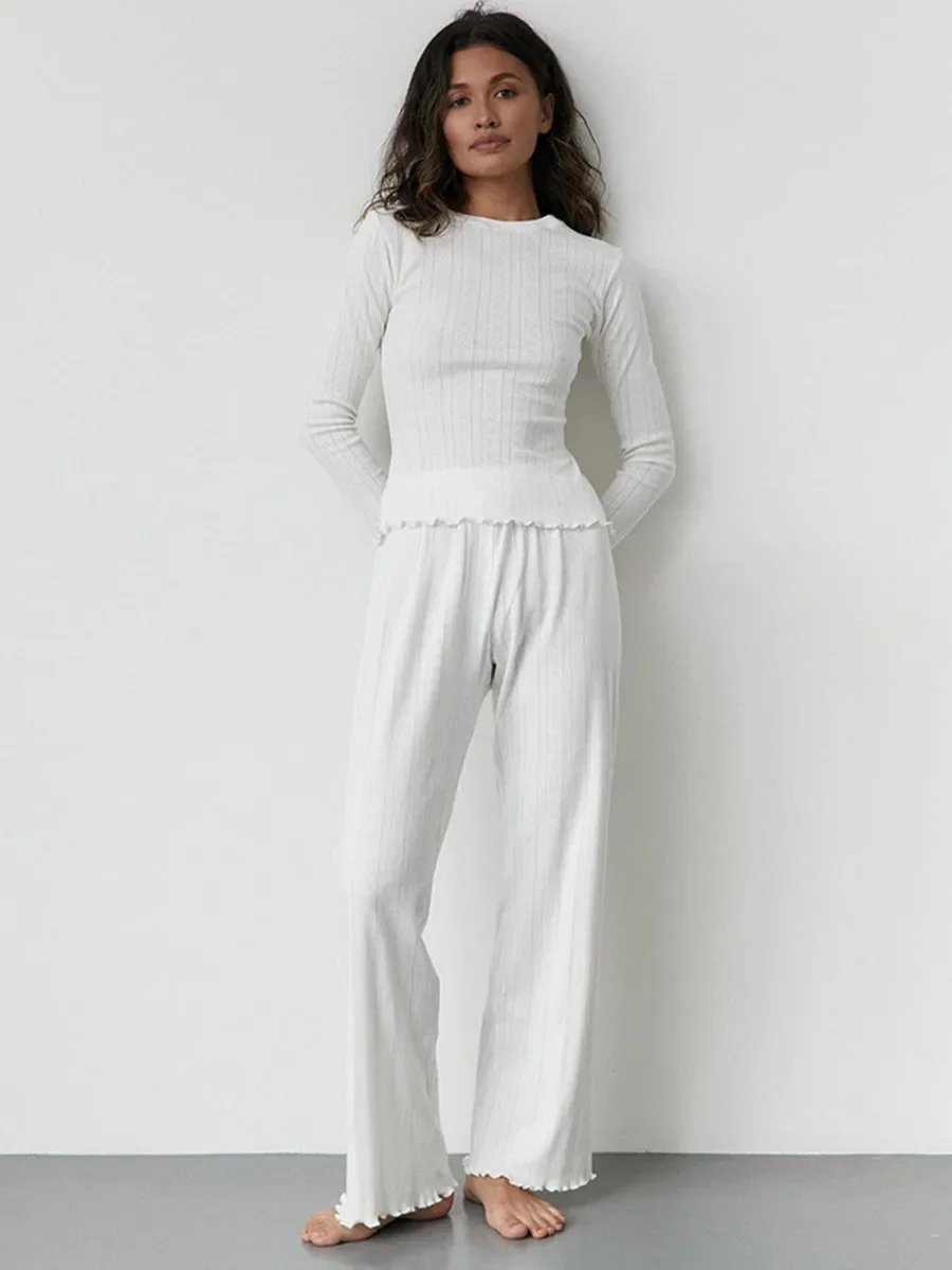 Spring Knitted Cardigan Pants Set Love Jacquard Long Sleeved Pajamas Set Women's Pajamas Comfortable Women Home Clothes