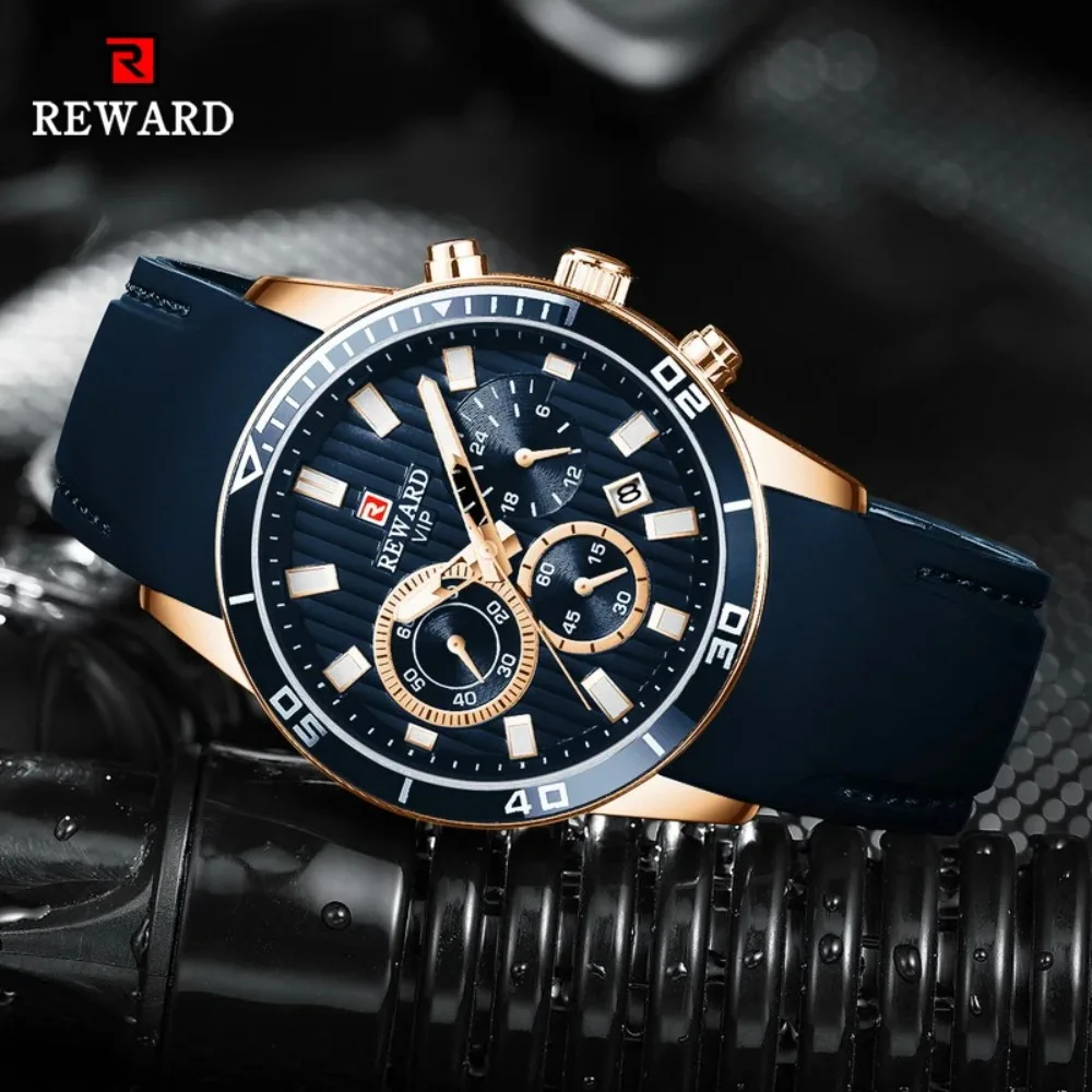 

Reward 83005M спортивные кварцевые мужские часы с силиконовым ремешком, многофункциональные светящиеся водонепроницаемые часы с хронографом и календарем для мужчин