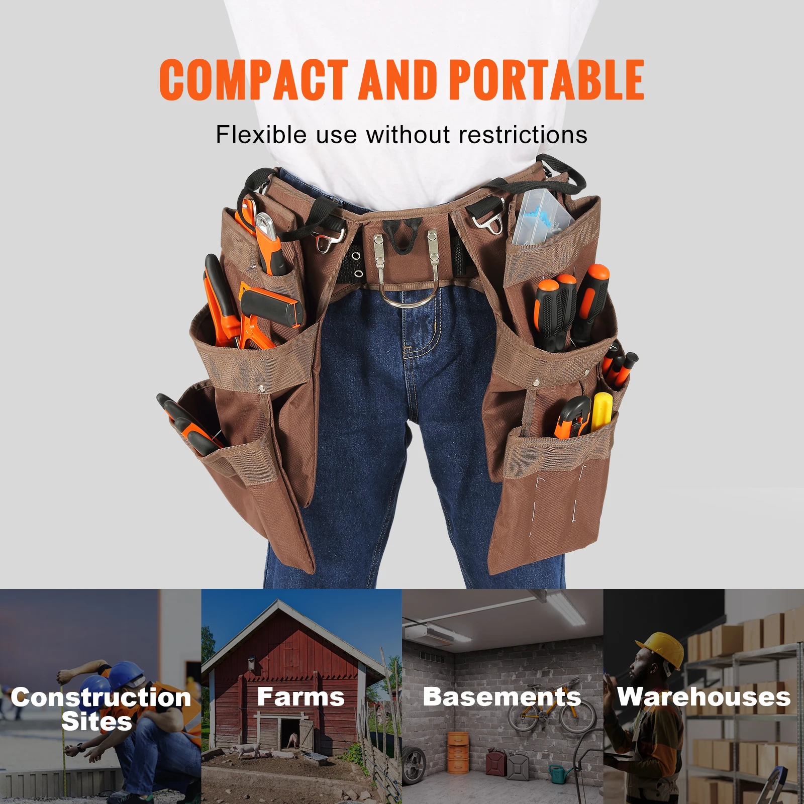 VEVOR 19 Pockets Multifunctional Tool Storage Bag Pouch Belt Electrician Toolkit Drill Waist Bag Wrench Screwdriver Tool Belt