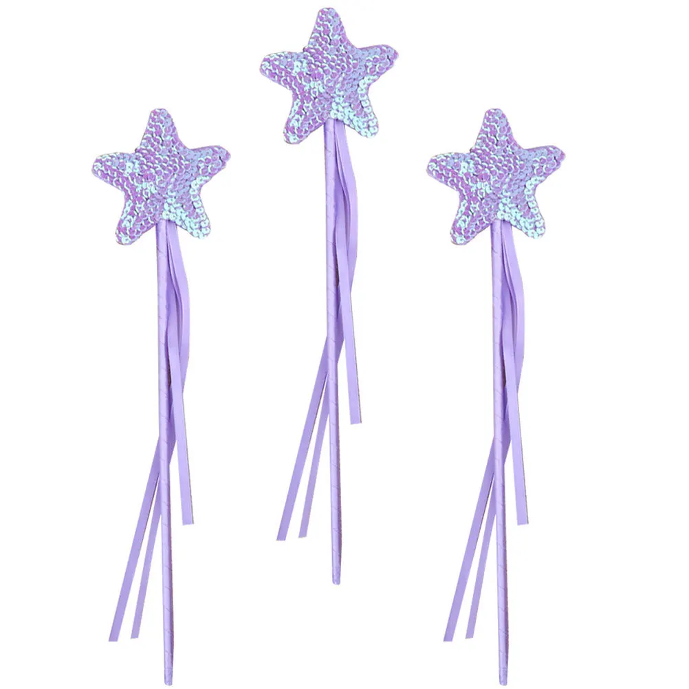 Bacchette da fata a forma di stella da 3 pezzi, design a nastro, bastoncini da fata colorati per ragazze, feste, cosplay, spettacoli teatrali