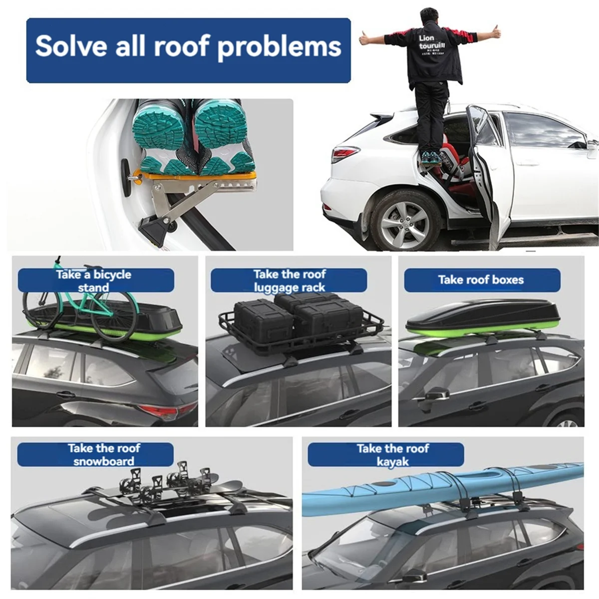 Universal Car Roof Rack Step Fit Door Latch Rooftop Up Hook Stand Pedals for Most SUV Climbing Tool Pickup Accessories