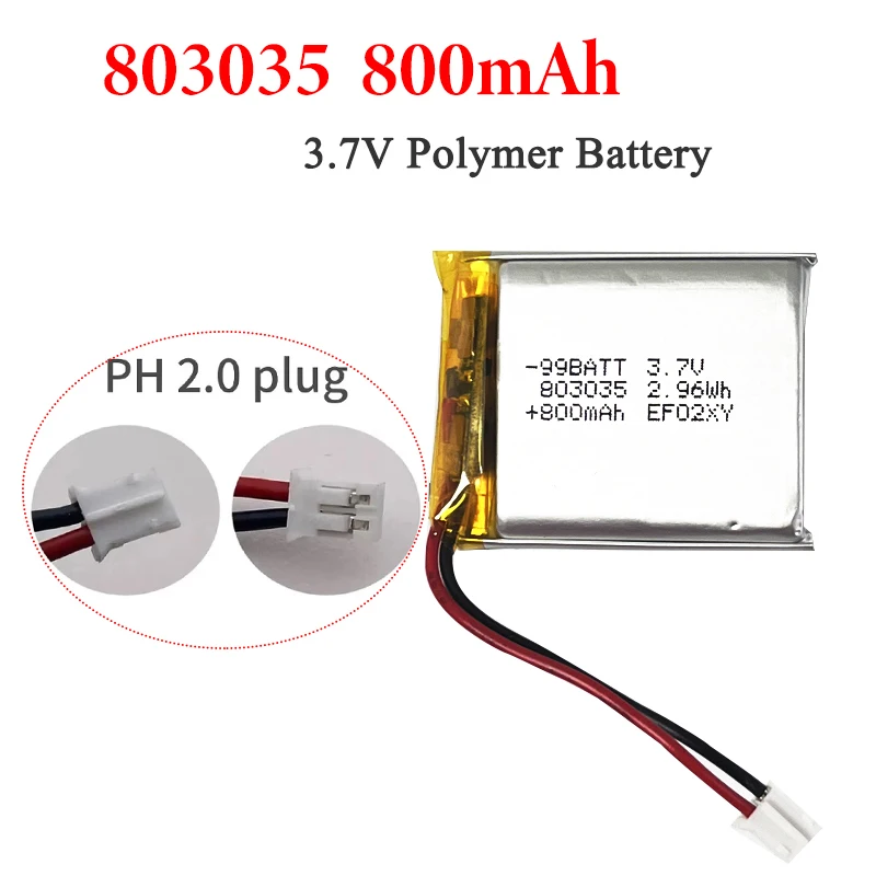 

3.7V 800mAh 803035 Polymer Lithium Battery for Smart Watch Bluetooth Headset Speaker MP3 MP4 MP5 GPS ,LED Lights