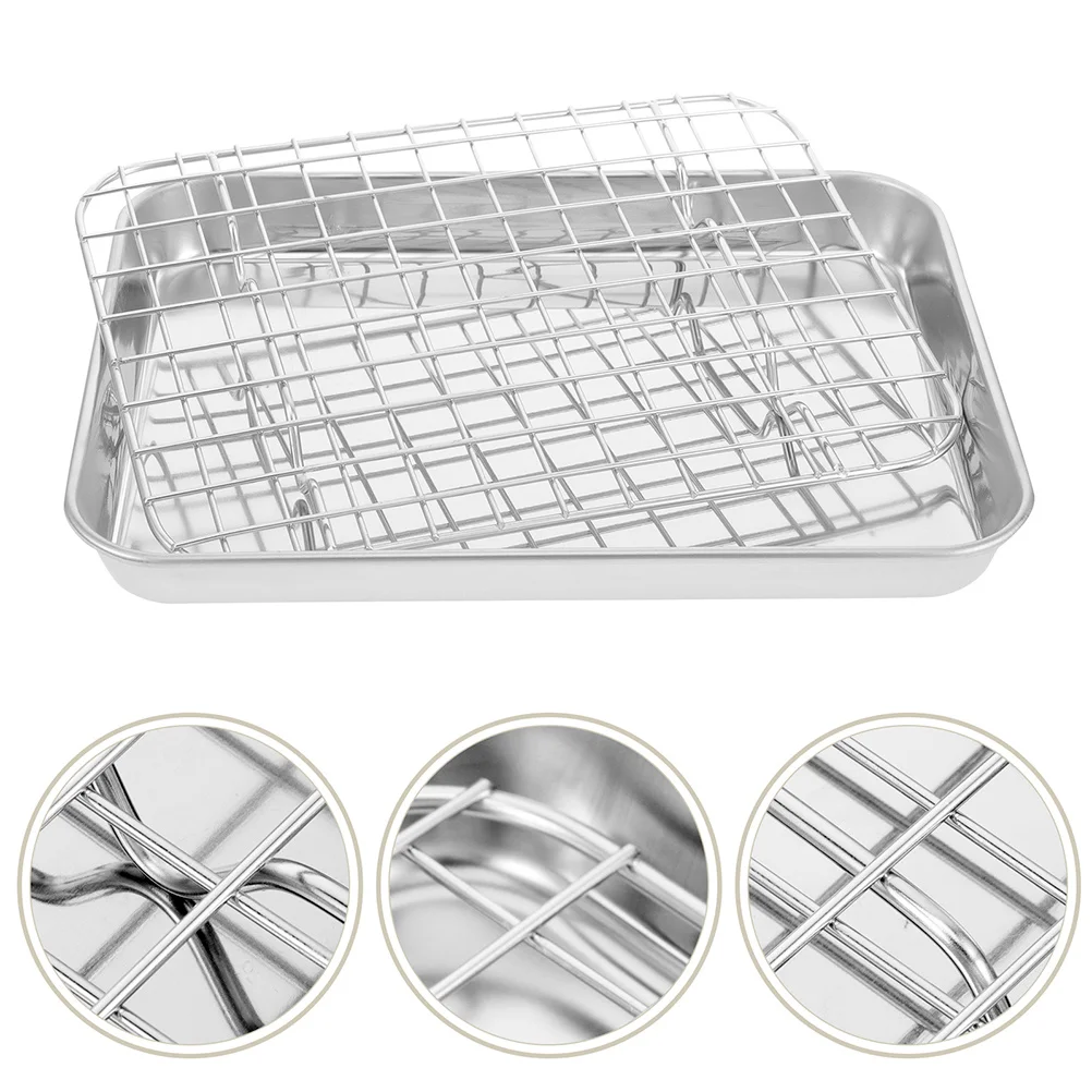 

Baking Pan With Cooling Rack Stainless Steel Oven Tray Set Baking Accessories For Grilling Filtering Oil Healthy Cooking