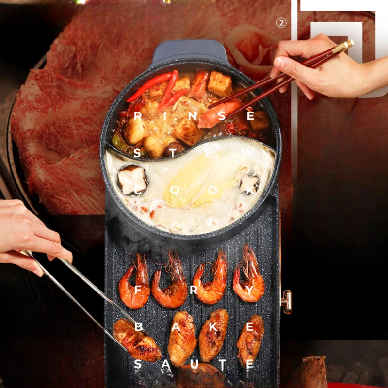 All-in-one electric oven household frying and roasting smokeless barbecue plate electric baking pan meat