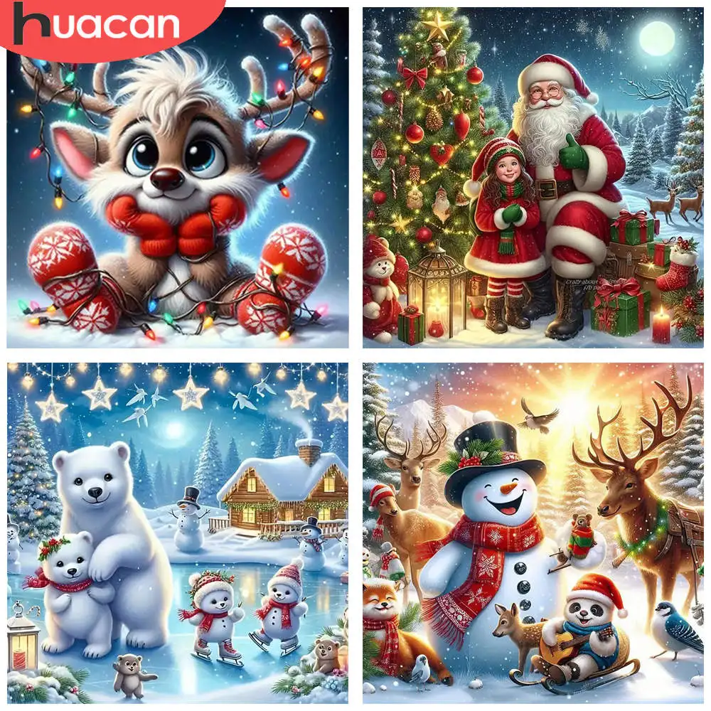HUACAN 1pcs Diamond Painting Reindeer Holiday Cheer Diamond Art Kit Christmas 5D DIY Embroidery Festive Decoration Mosaics