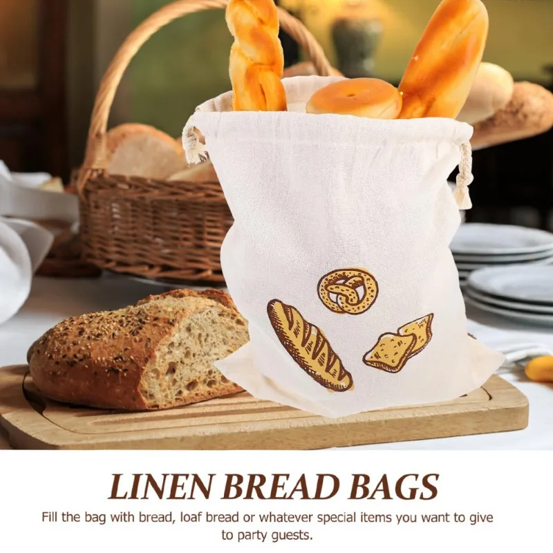 Linen Bread Bag Large Reusable Baguette Cotton Drawstring Storage Bag Homemade Bread Fresh Eco Friendly Keeping Kitchen Containe