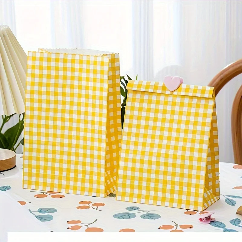 Plaid Patterned Gift Bags with Stickers - 50 Piece Set, Paper Material, Assorted Colors, Perfect for Party Favors and Presents