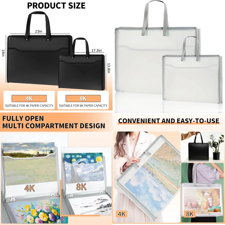 Large Waterproof Art Storage Folder with Zipper and Divider for Artists and Photographers: Ideal for Storing Sketches Drawings