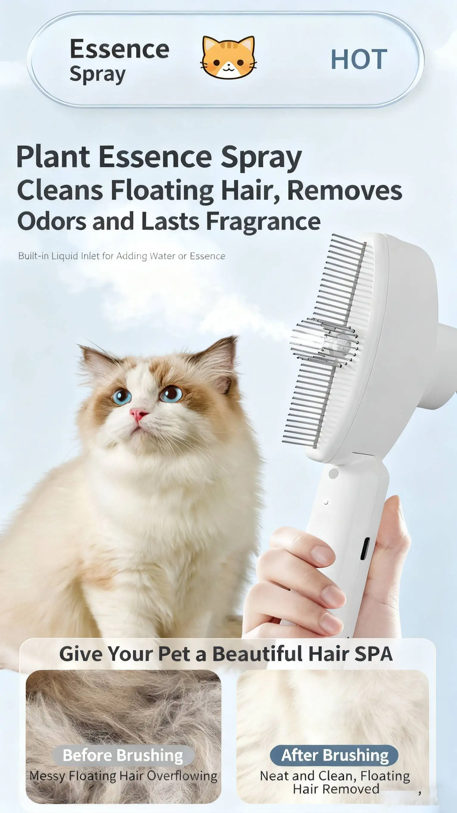 

Multifunctional Pet Grooming Brush - Dematting Deshedding Flea Removal Massage Cleaning for Long Hair Cats Dogs