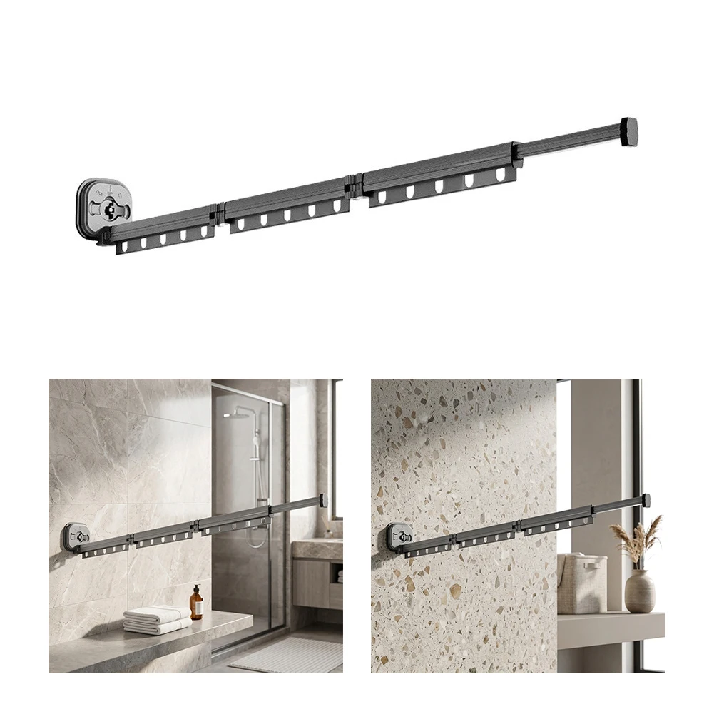 Aluminum Alloy Retractable Clothes Drying Rack Wall Mounted Suction Cup Folding Laundry Hanger For Bathroom Balcony Organization