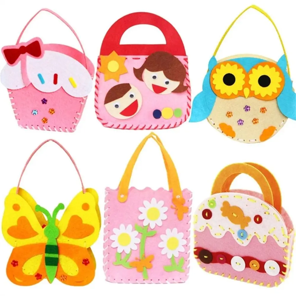 Regalo para niña para niños, bolsa rosa de dibujos animados, juguete artesanal, manualidades, bolso hecho a mano, bolso de Animal, bolso artesanal, bolso no tejido