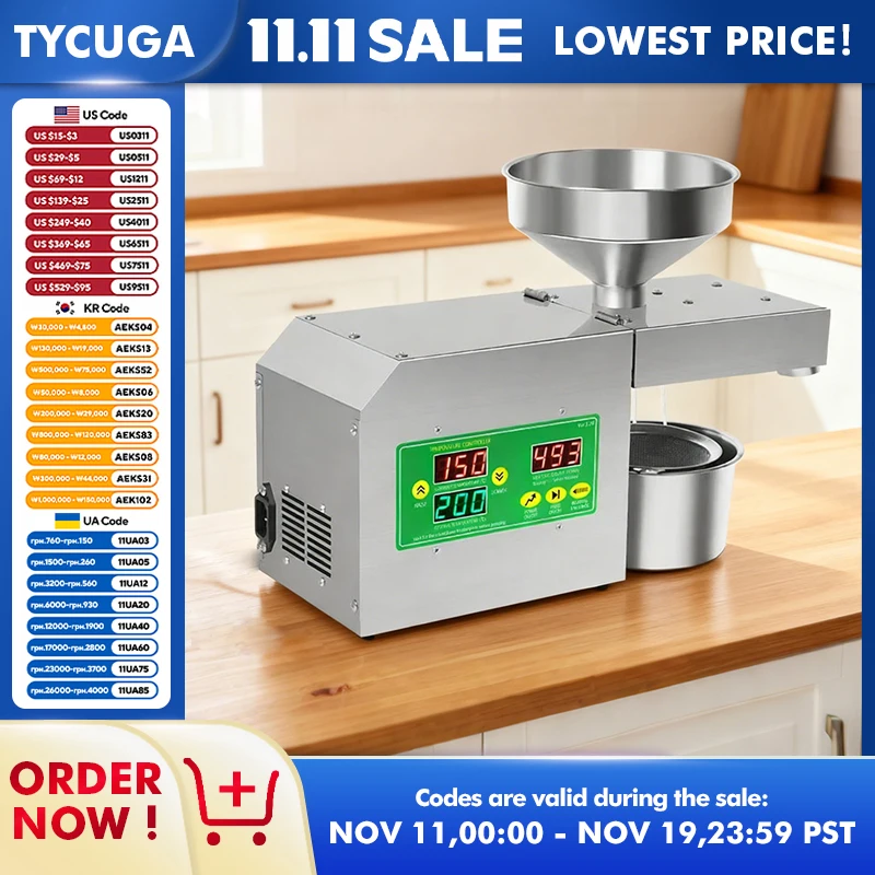 Automatische Ölpresse, 1500 W, Edelstahl, intelligente Ölpresse, Kalt- und Heißpresse, multifunktional, für den Heimgebrauch, 110 V/220 V