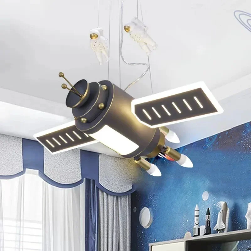 Children Space Themed Ceiling Pendant Lamp Satellite Shape Hanging Light Indoor Decor Chandelier Kid's Bedroom  Home Decor