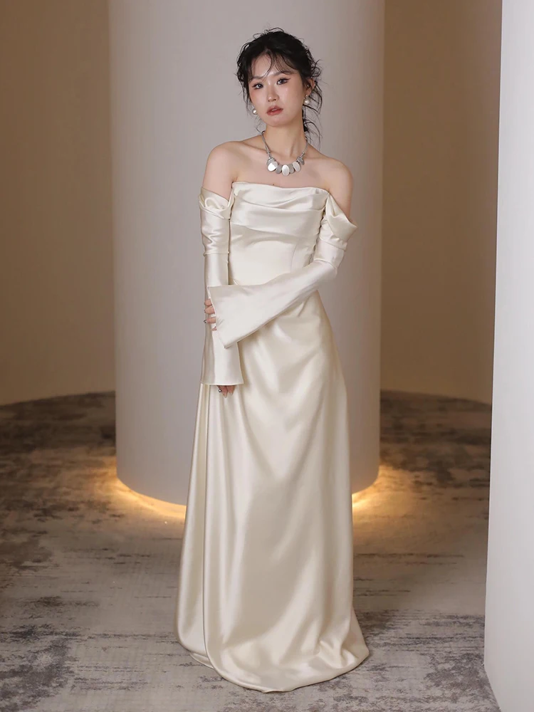 

Упрощенное атласное свадебное платье на одно плечо, винтажное, простое, элегантное, для гостей на помолвку и свадебную церемонию